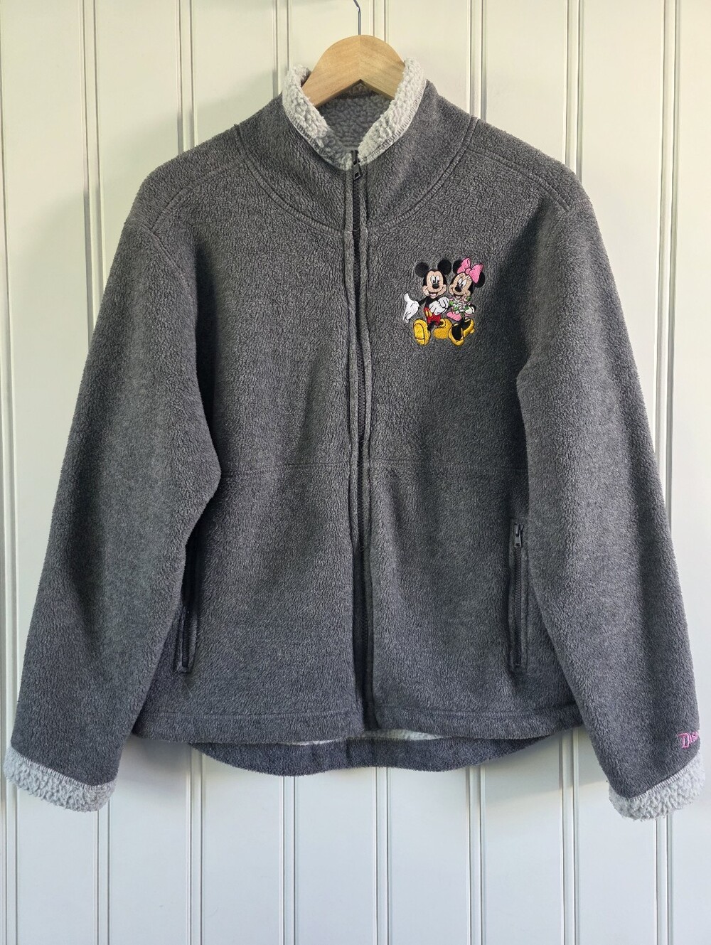 Vintage Disneyland Resort Mickey Mouse Zip Up Fleece Jacket Grey Womens Medium